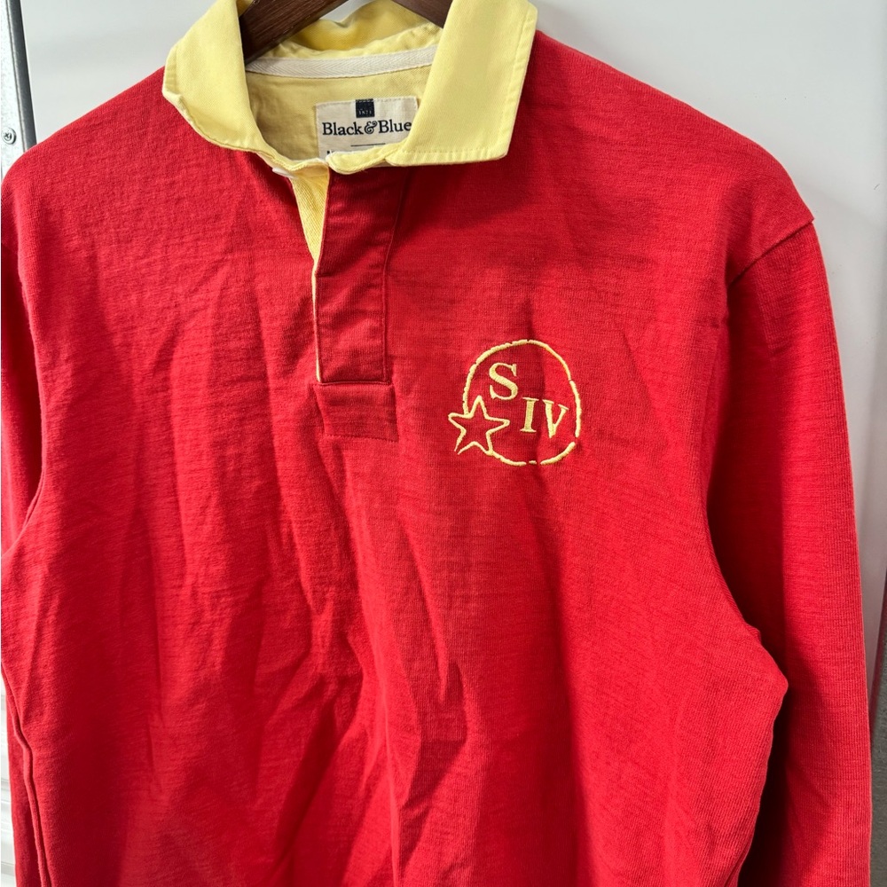 Black & Blue 1871 Rugby Shirt Red Mens Medium  Cotton Portgal  Utility‎ Logo